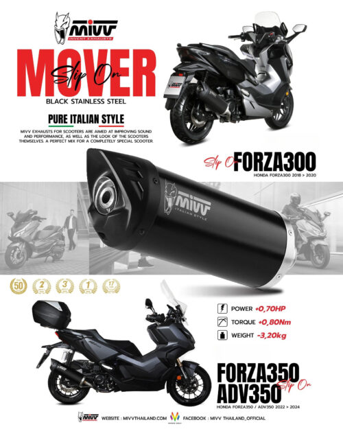 ท่อ Mivv สำหรับ HONDA ADV 350 2022-2023 และ FORZA 350 2022-2023 | SLIP-ON MOVER BLACK STAINLESS STEEL