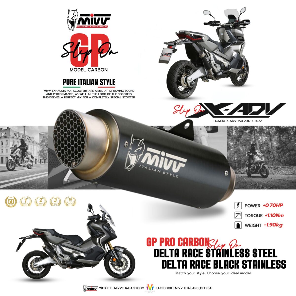 ท่อ Mivv สำหรับ HONDA X-ADV 750 2017-2024 | SLIP-ON GP PRO CARBON