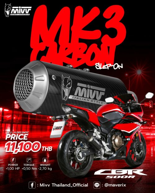 ท่อไอเสีย MIVV สำหรับ HONDA CBR 500R ปี 2019-2023 | รุ่น MK3 CARBON, SLIP-ON